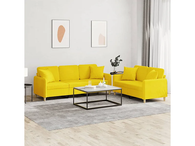 2 peças conjunto de sofás com almofadas tecido amarelo-claro