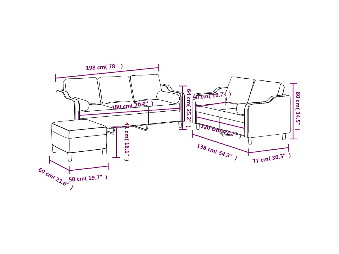 3-delige Loungeset met kussens stof bruin