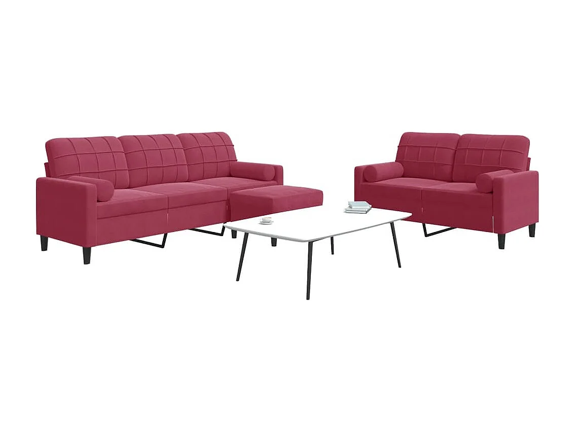 3-delige Loungeset met kussens en bolsters fluweel wijnrood