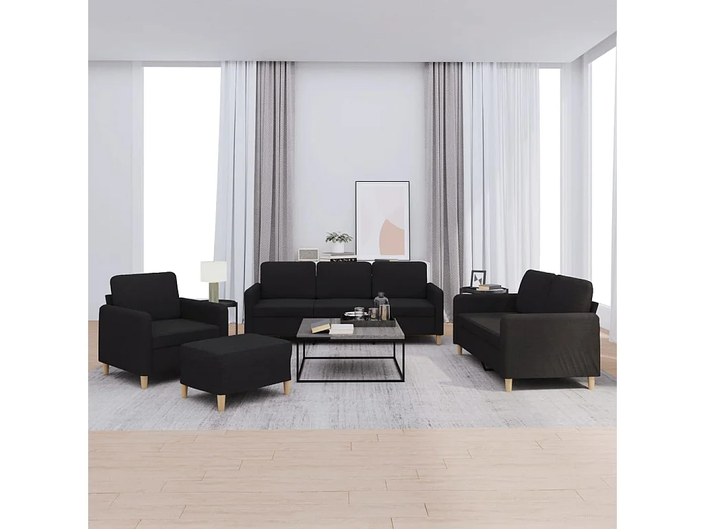 Ensemble de canapés 4 pièces avec coussins Noir Tissu