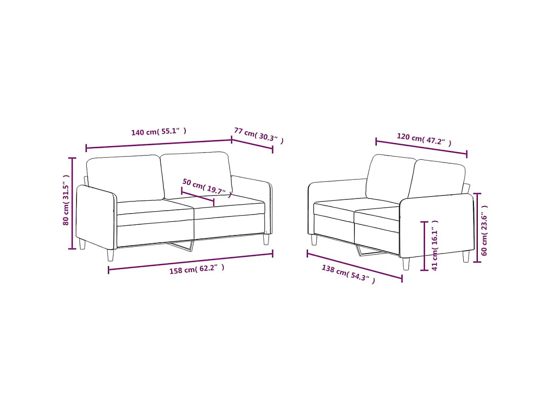 Ensemble de canapés 2 pièces noir velours