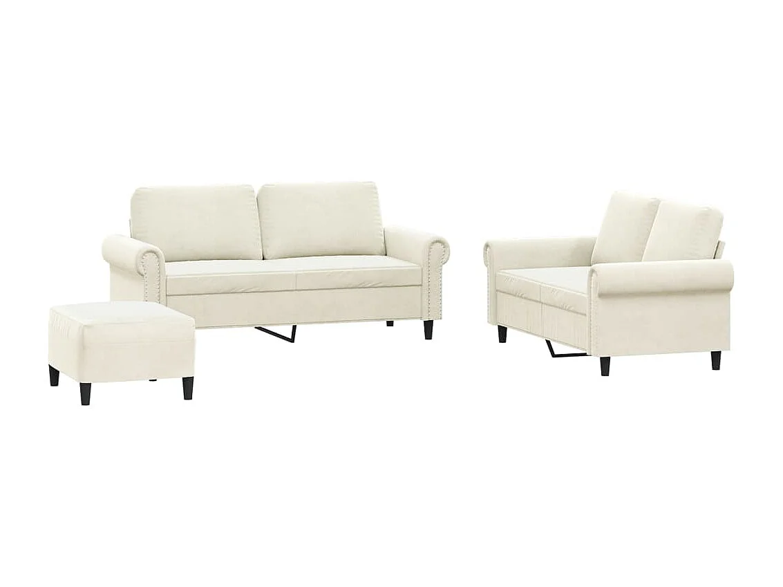 3 peças conjunto de sofás com almofadões veludo cor creme