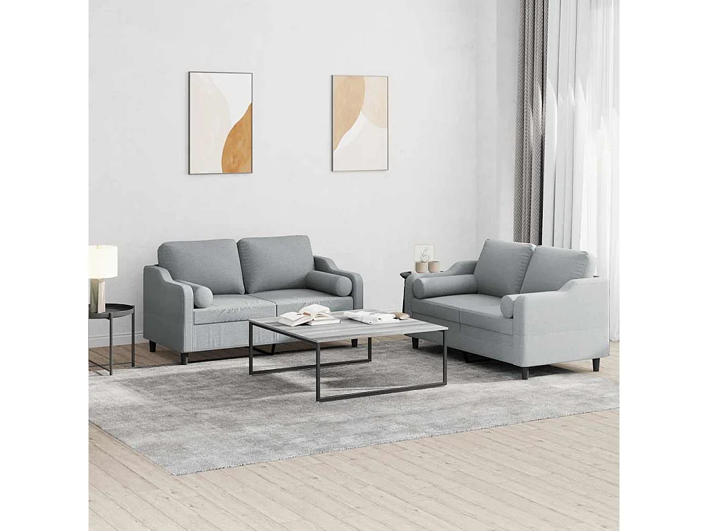 Ensemble de canapés 2 pièces coussins gris clair tissu