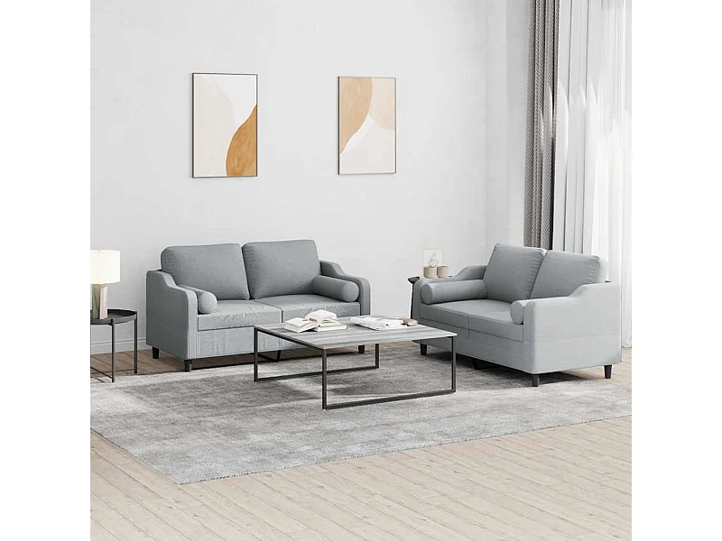 2-delige Loungeset met kussens stof lichtgrijs