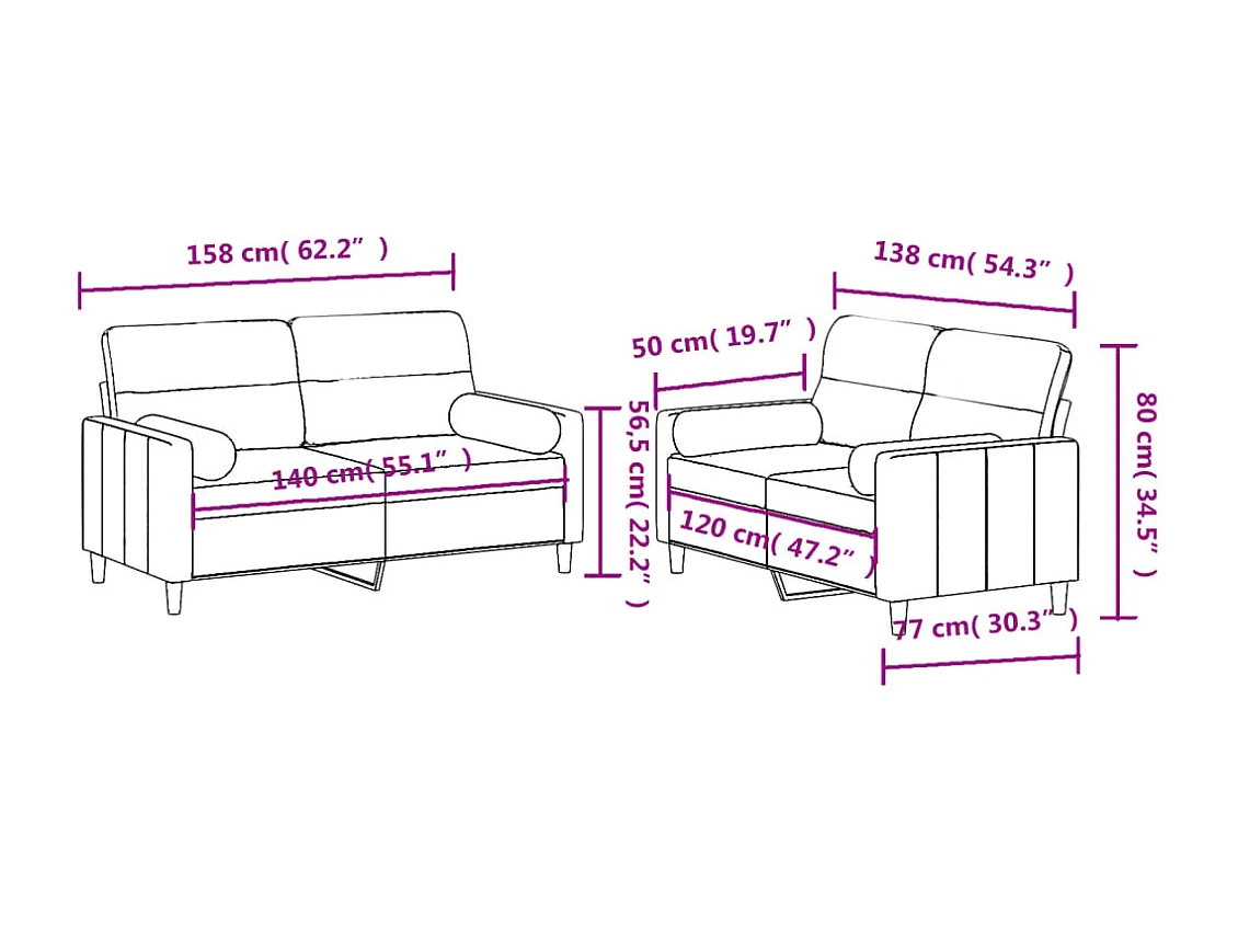2-delige Loungeset met kussens stof donkergrijs