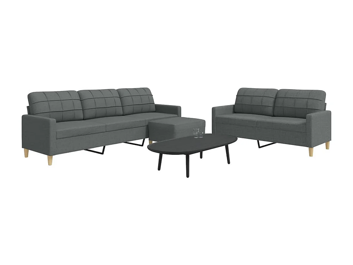 3-delige Loungeset met voetenbank stof donkergrijs