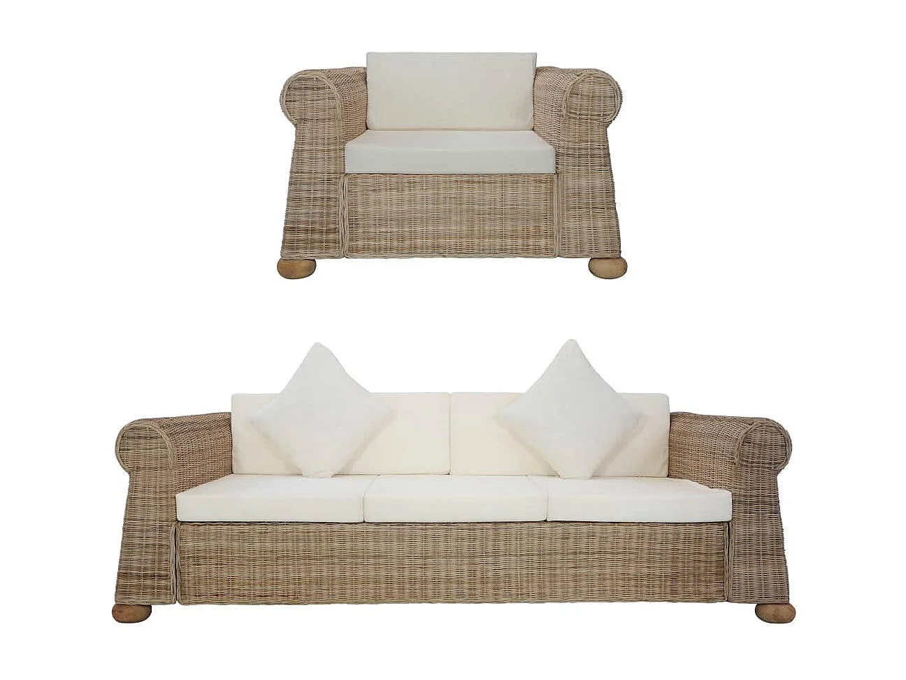 Ensemble de canapés 2 pièces avec coussins Rotin naturel