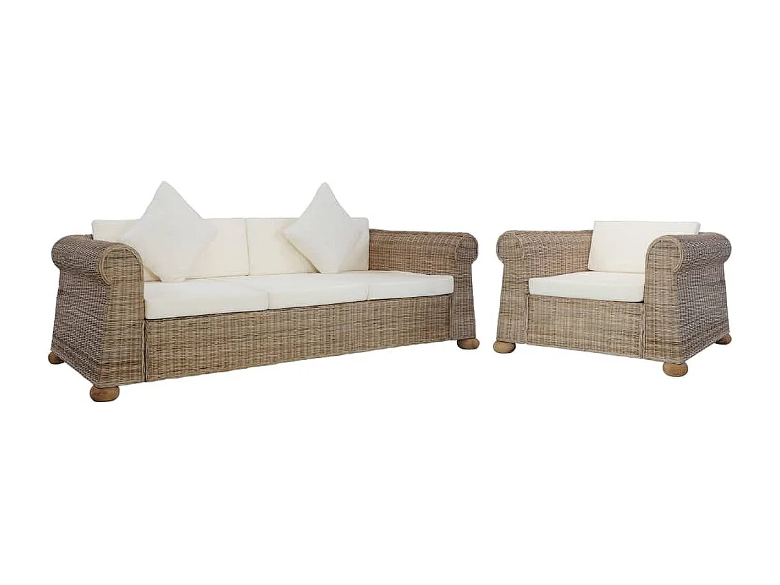 Ensemble de canapés 2 pièces avec coussins Rotin naturel