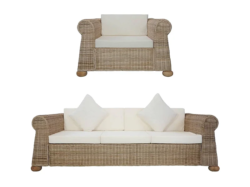 Ensemble de canapés 2 pièces avec coussins Rotin naturel