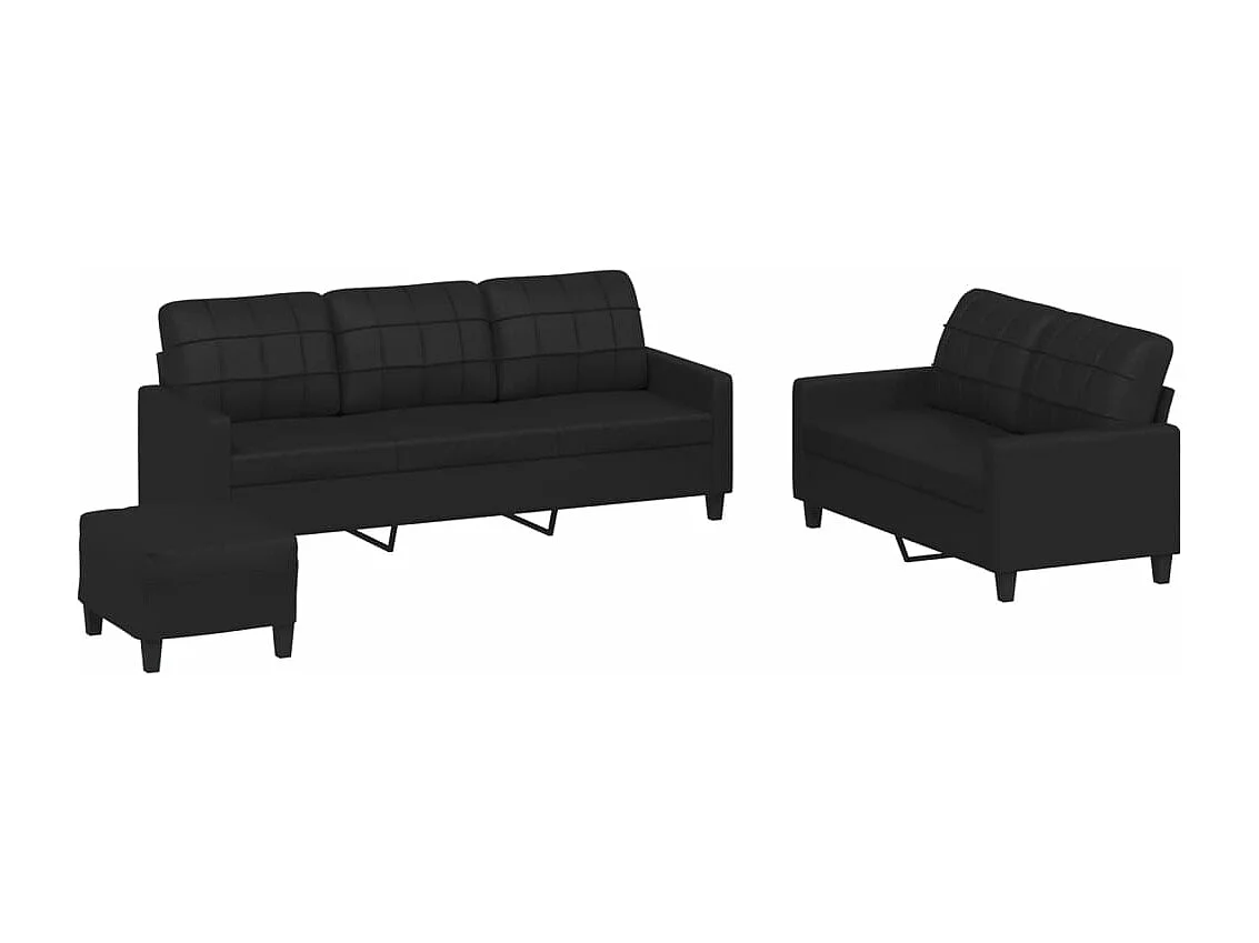 3-delige Loungeset met kussens kunstleer zwart