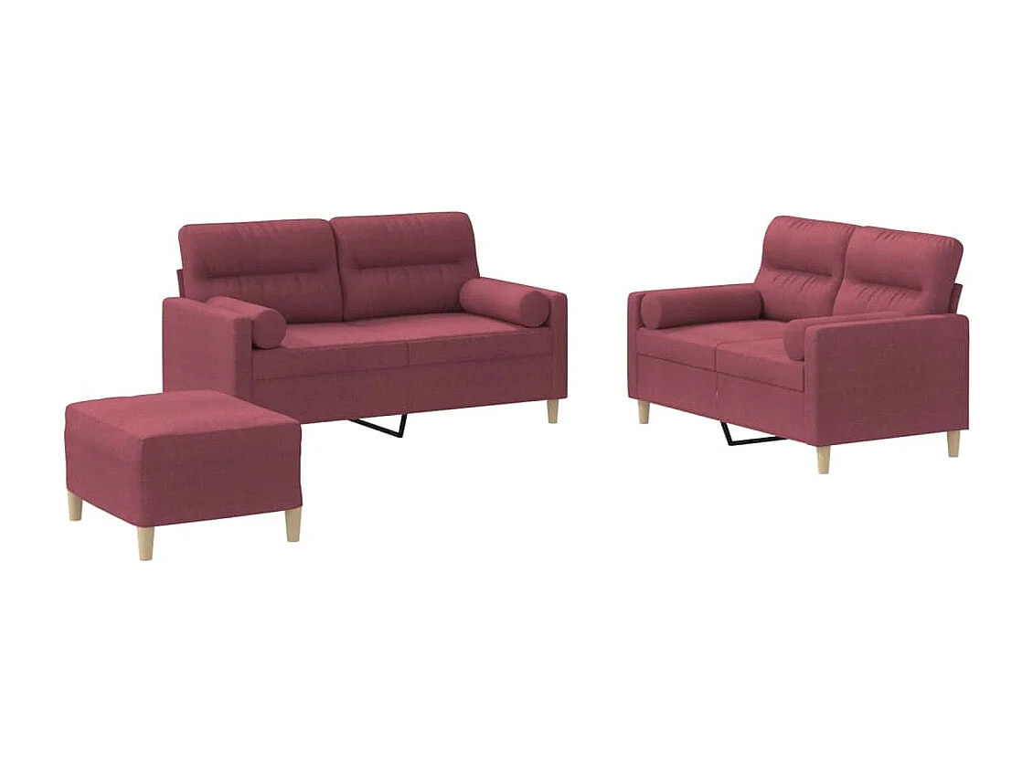Ensemble de canapés 3 pièces avec coussins rouge bordeaux tissu