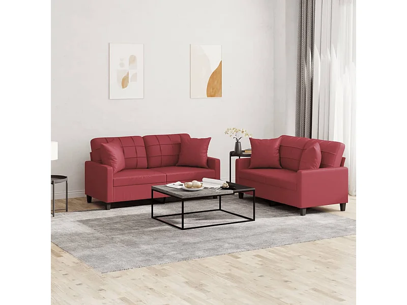 2-delige Loungeset met kussens kunstleer wijnrood