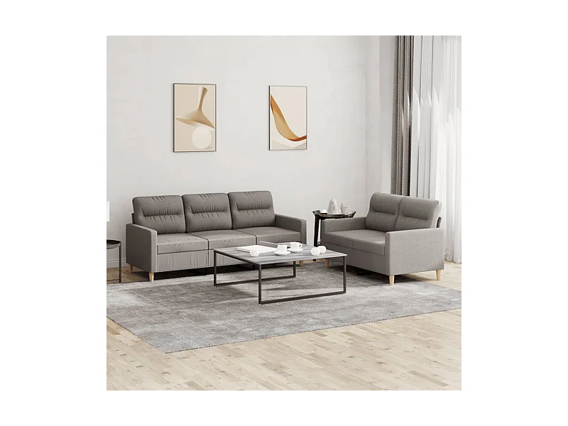 2 peças conjunto de sofás com almofadões tecido cinza-acastanhado