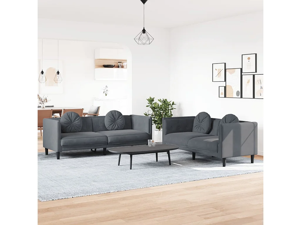 Ensemble de canapés 2 pièces avec coussins gris foncé velours