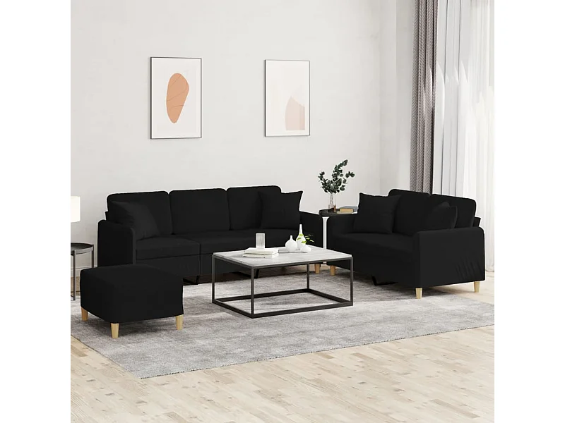 Ensemble de canapés 3 pièces avec coussins noir tissu