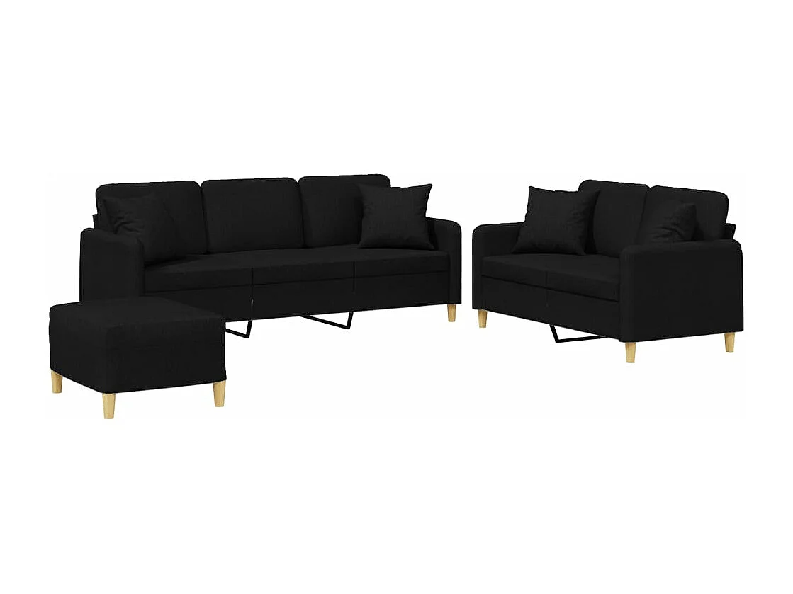 3-delige Loungeset met kussens stof zwart