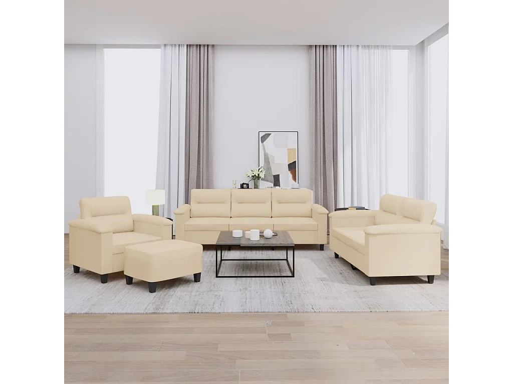 4-delige Loungeset met kussens microvezelstof crèmekleurig