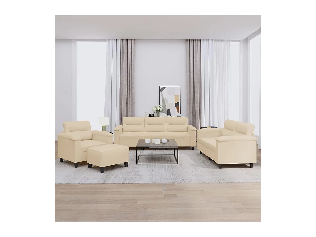 Ensemble de canapés 4 pièces avec coussins crème tissu microfibre