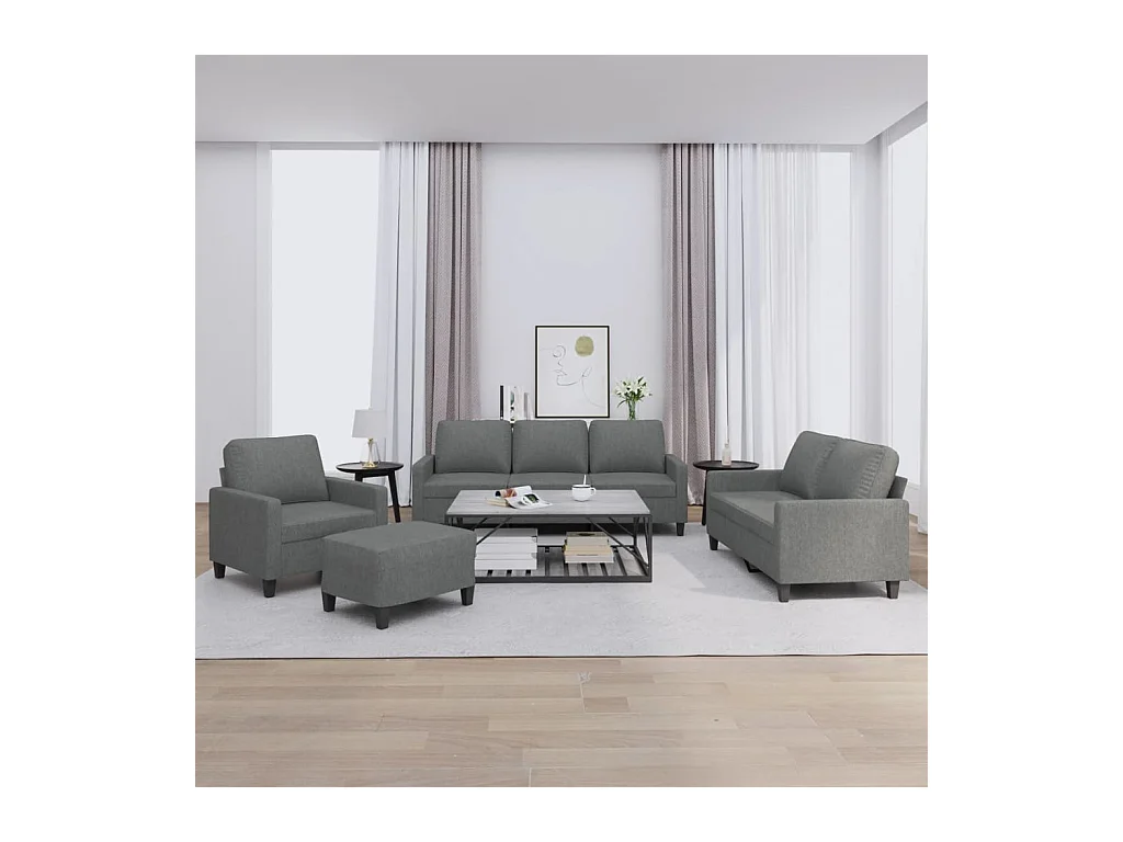 Ensemble de canapés 4 pièces avec coussins Gris foncé Tissu