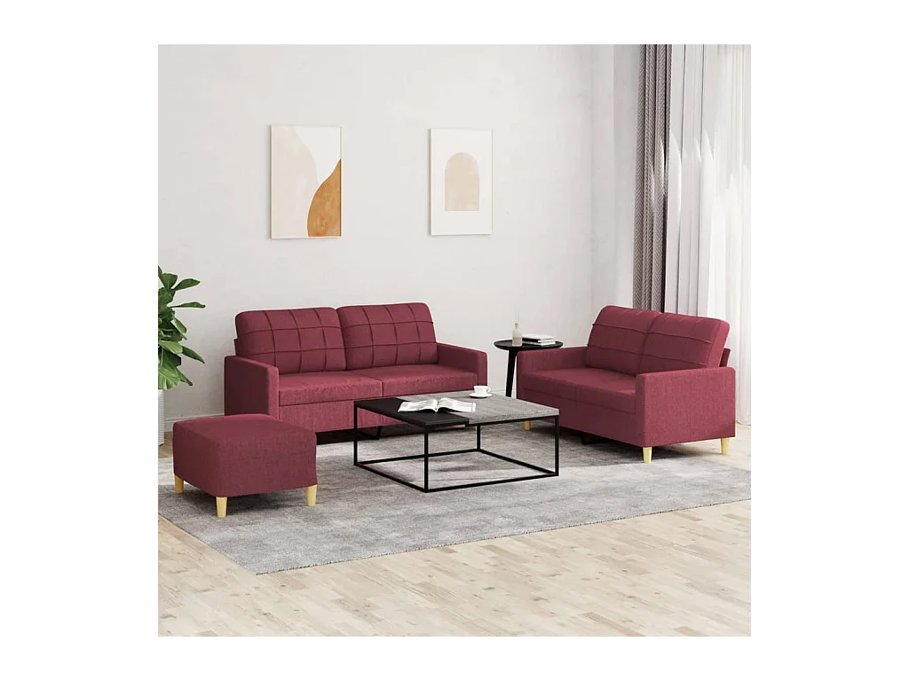 3-delige Loungeset met kussens stof wijnrood
