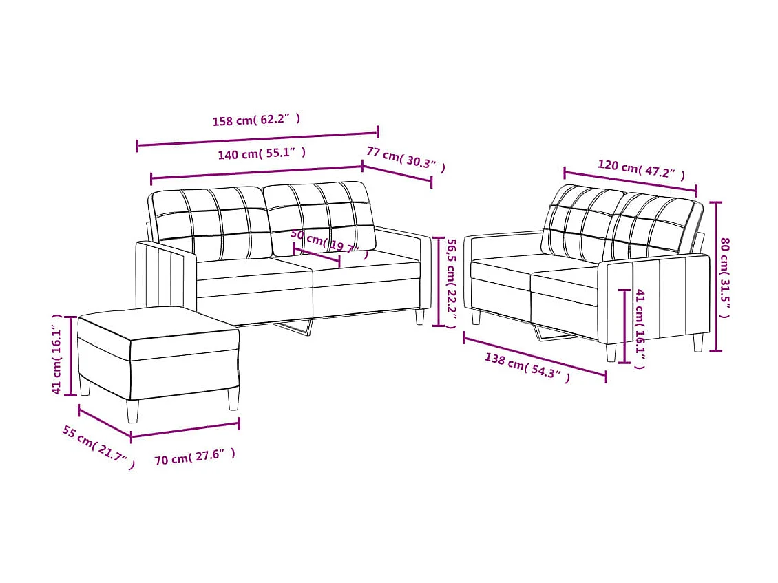 3-delige Loungeset met kussens stof wijnrood
