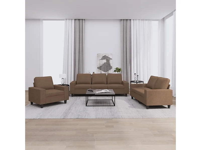 Ensemble de canapés 3 pièces marron tissu
