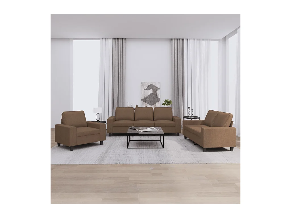 Ensemble de canapés 3 pièces marron tissu