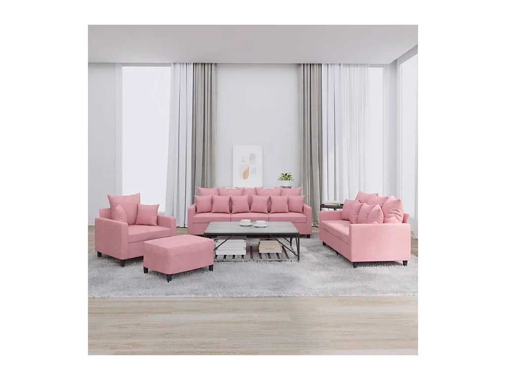 4-delige Loungeset met kussens fluweel roze