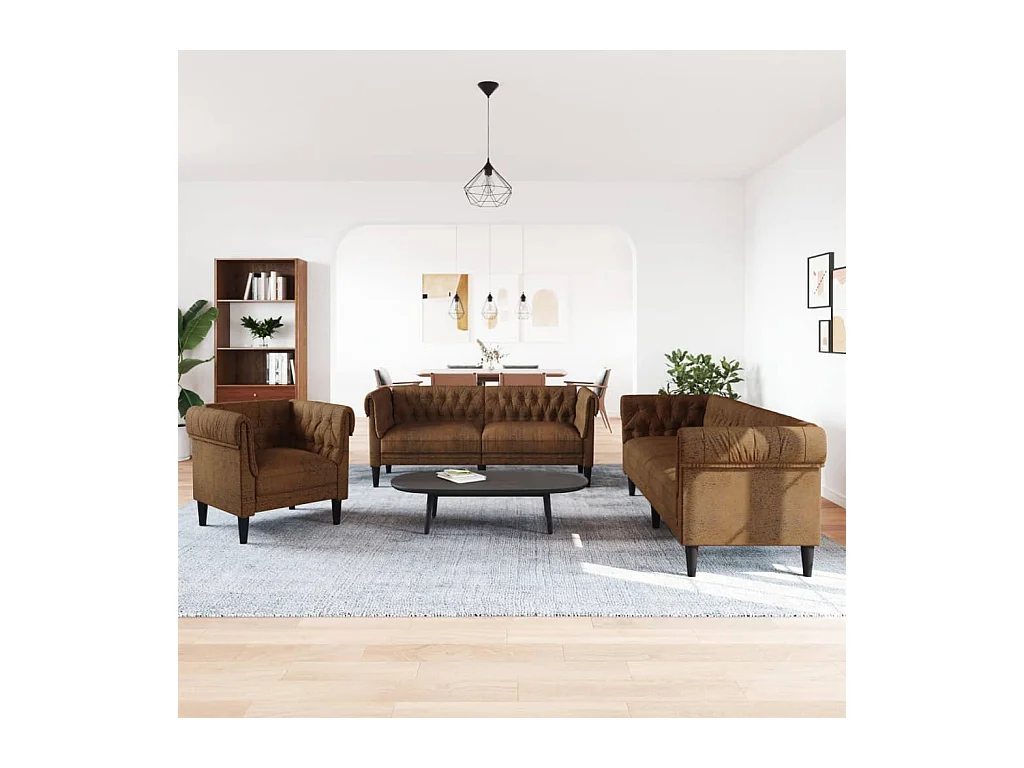 Ensemble de canapés 3 pièces marron tissu