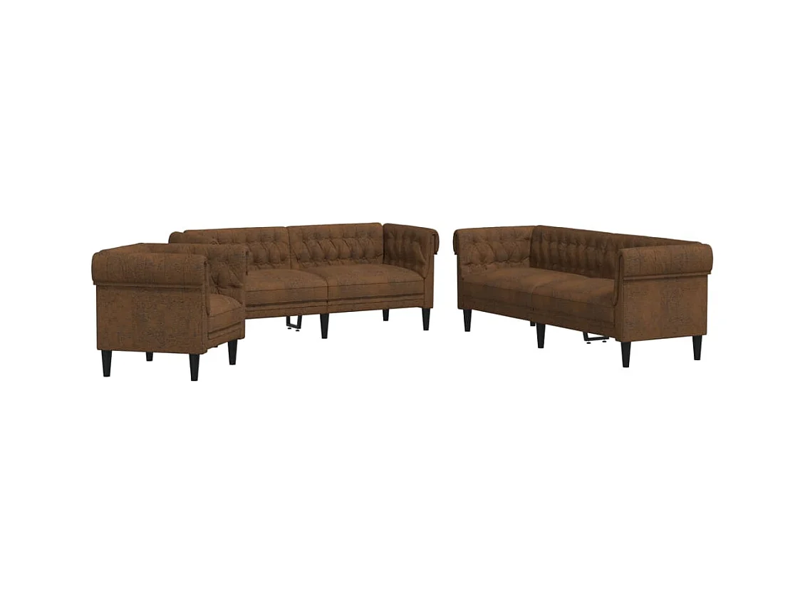 Ensemble de canapés 3 pièces marron tissu