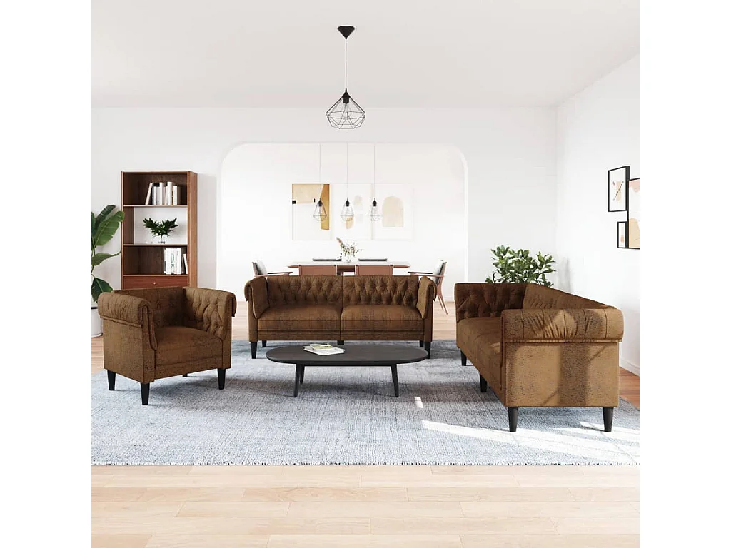 Ensemble de canapés 3 pièces marron tissu