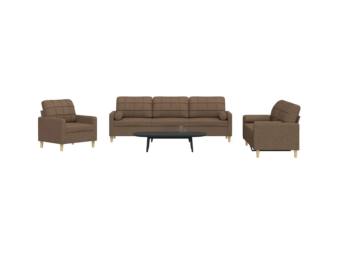 3-delige Loungeset met sierkussens stof bruin