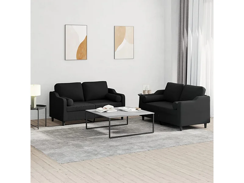 2 peças conjunto de sofás com almofadas tecido preto
