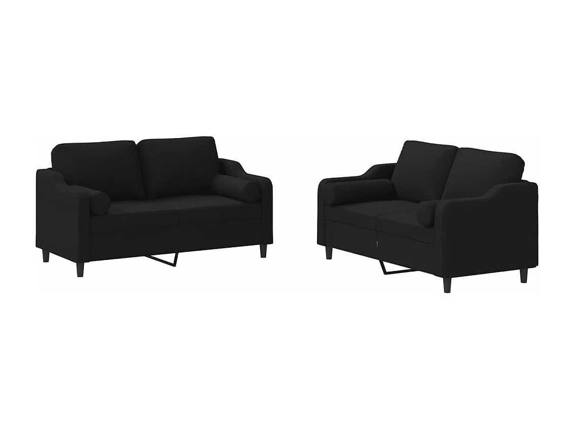 Ensemble de canapés 2 pièces avec coussins noir tissu