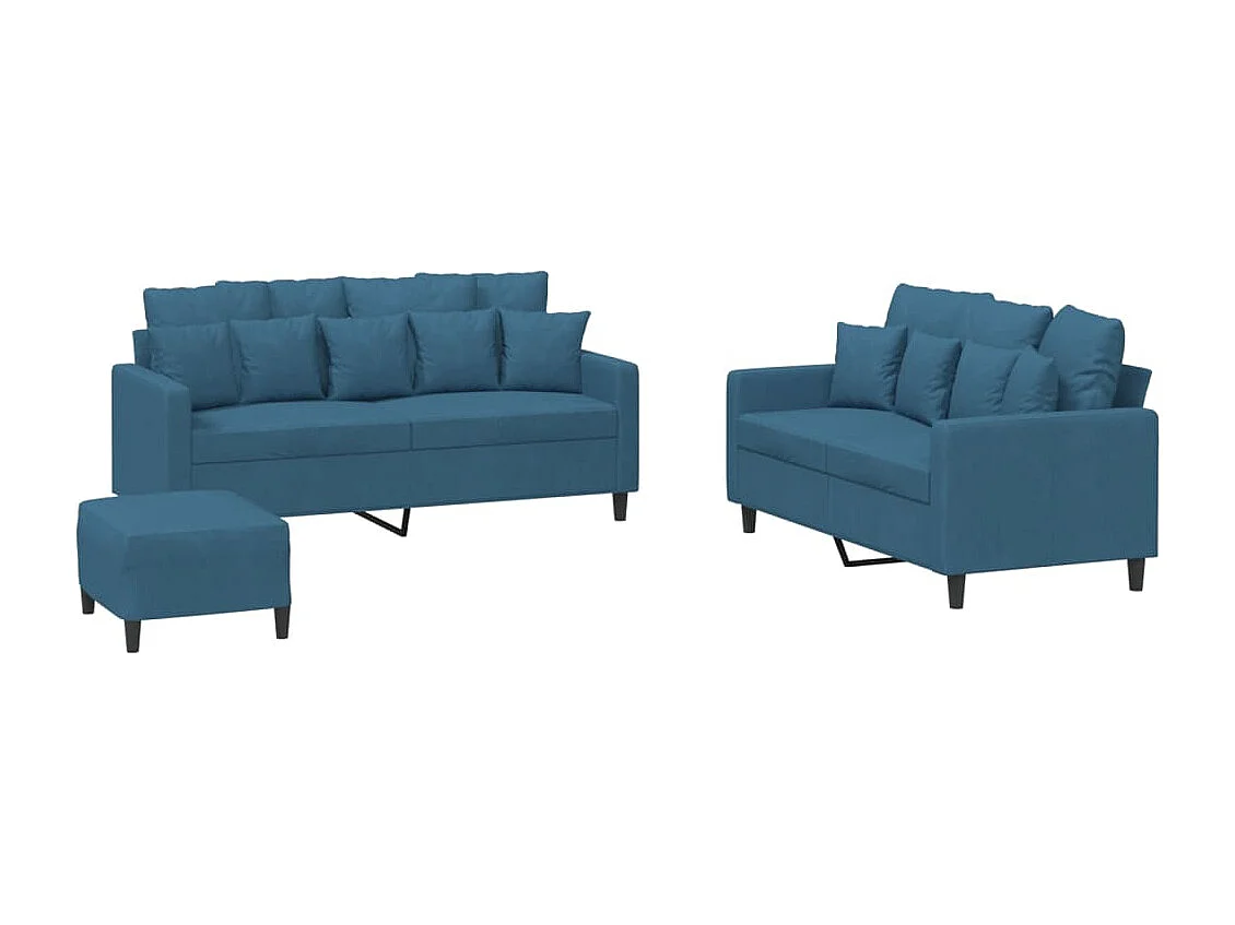 Ensemble de canapés 3 pièces avec coussins Bleu Velours