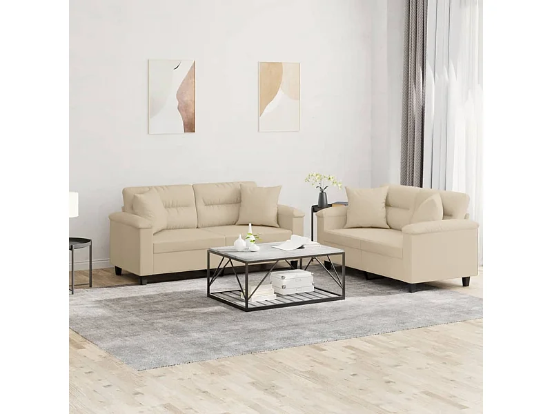 Ensemble de canapés 2 pièces avec coussins Crème Tissu microfibre