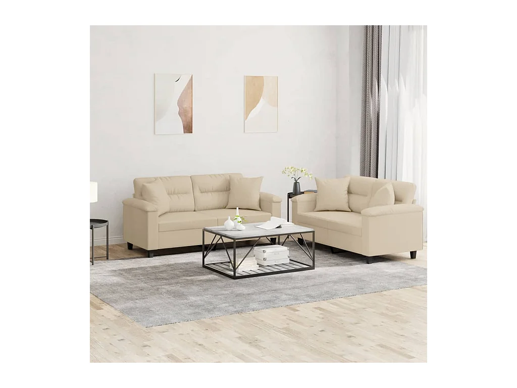 Ensemble de canapés 2 pièces avec coussins Crème Tissu microfibre