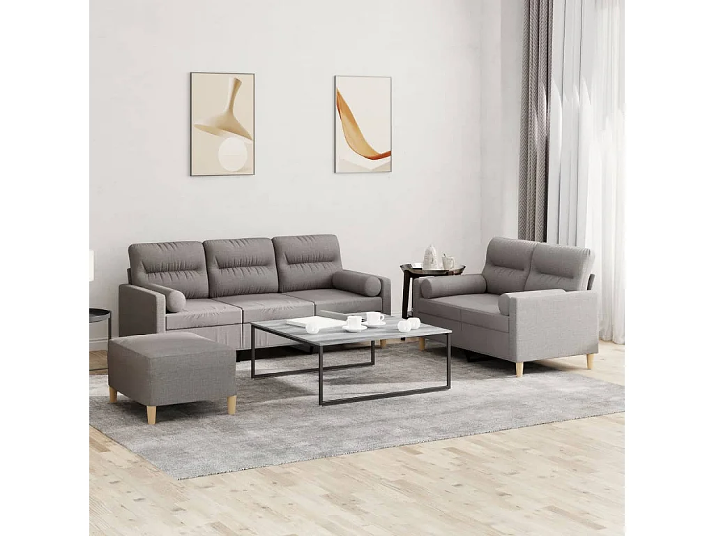 Ensemble de canapés 3 pièces avec coussins taupe tissu