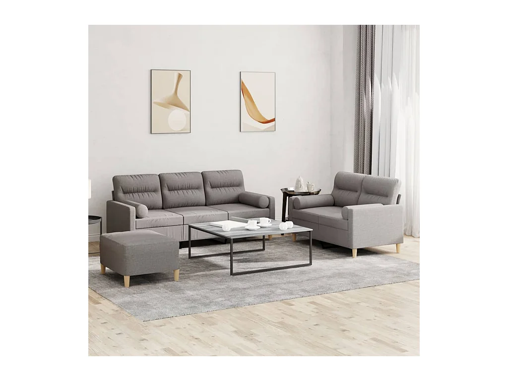 Ensemble de canapés 3 pièces avec coussins taupe tissu
