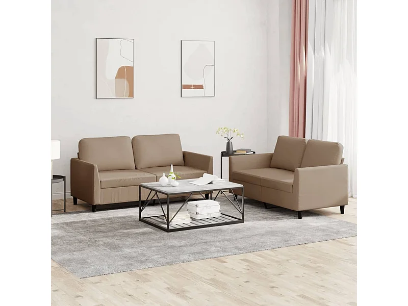 2-delige Loungeset met kussens kunstleer cappuccino