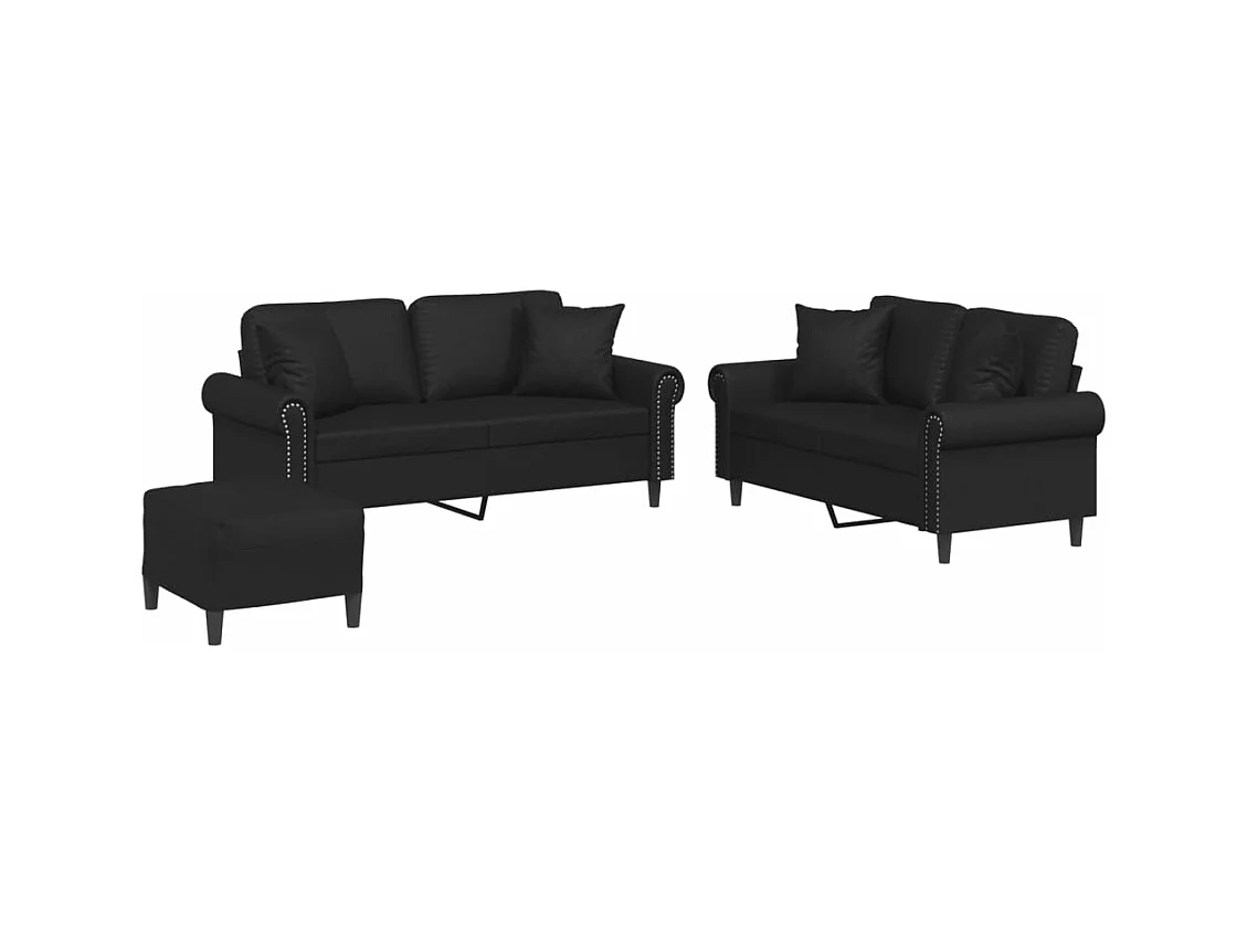 Ensemble de canapés 3 pièces avec coussins noir similicuir
