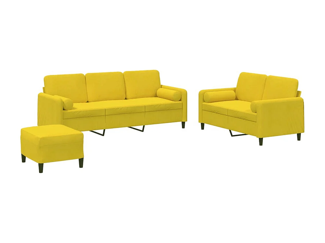 3 peças conjunto de sofás com almofadas veludo amarelo