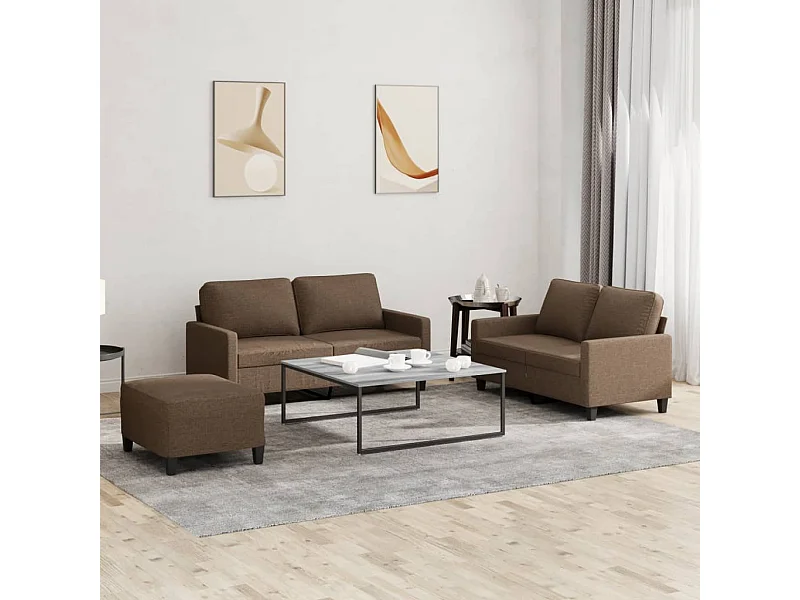 Ensemble de canapés 3 pièces avec coussins Marron Tissu