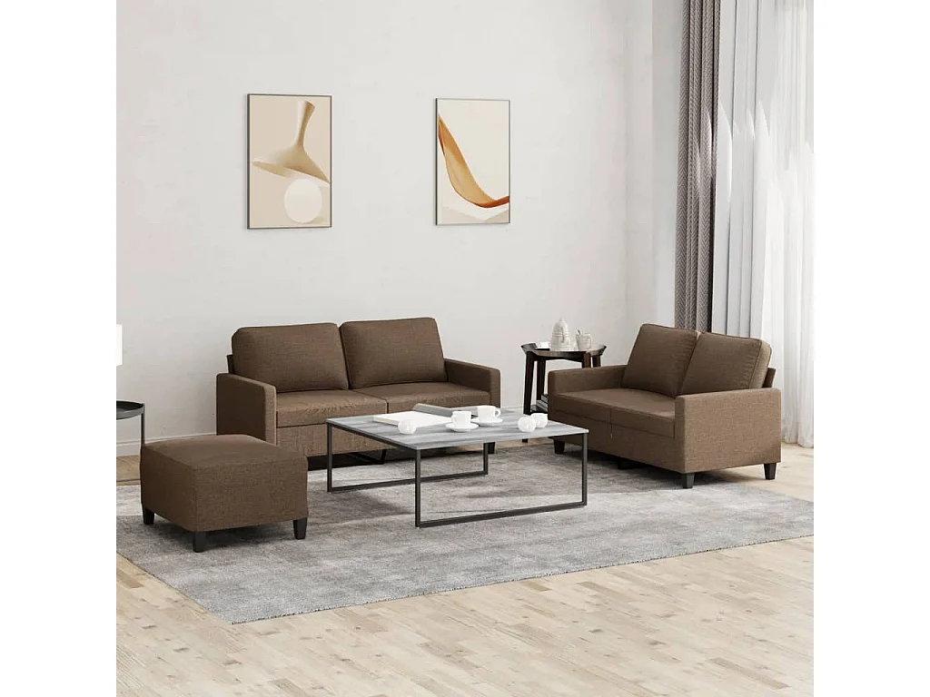 Ensemble de canapés 3 pièces avec coussins Marron Tissu