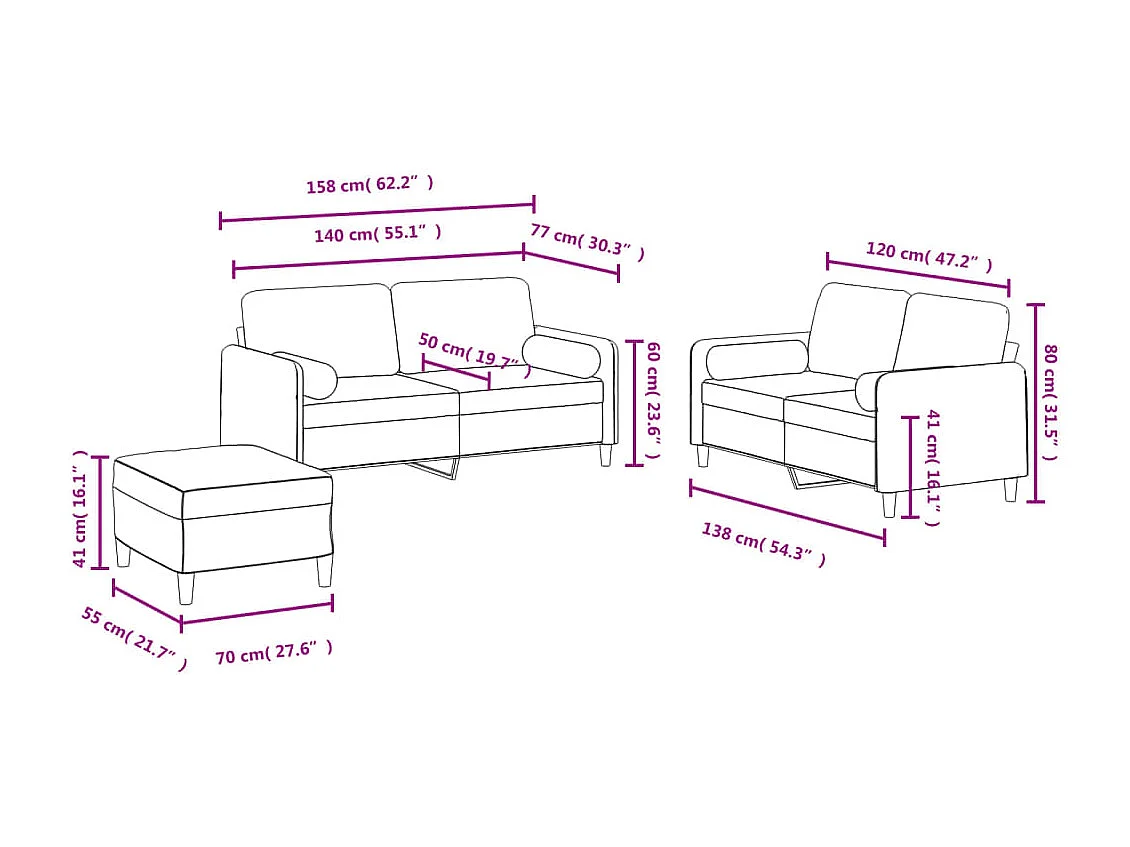 3-delige Loungeset met kussens fluweel geel