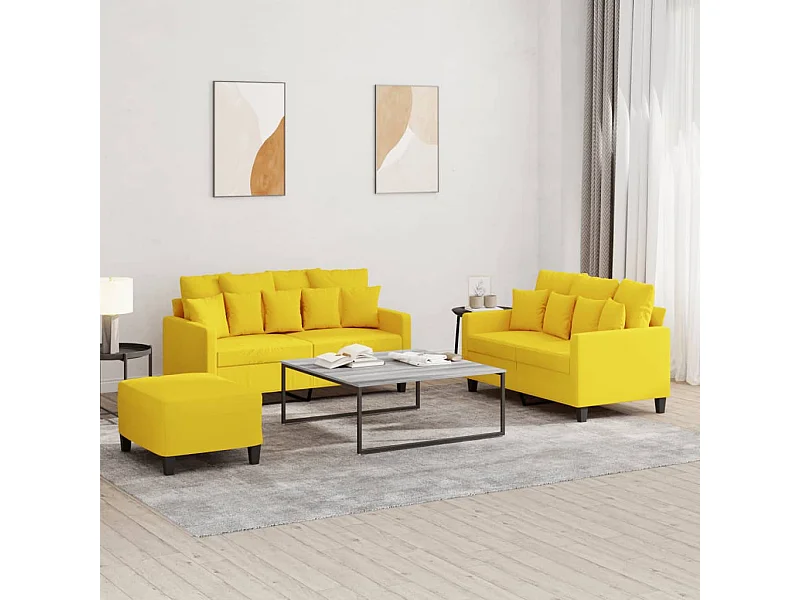 Ensemble de canapés 3 pièces avec coussins Jaune clair Tissu