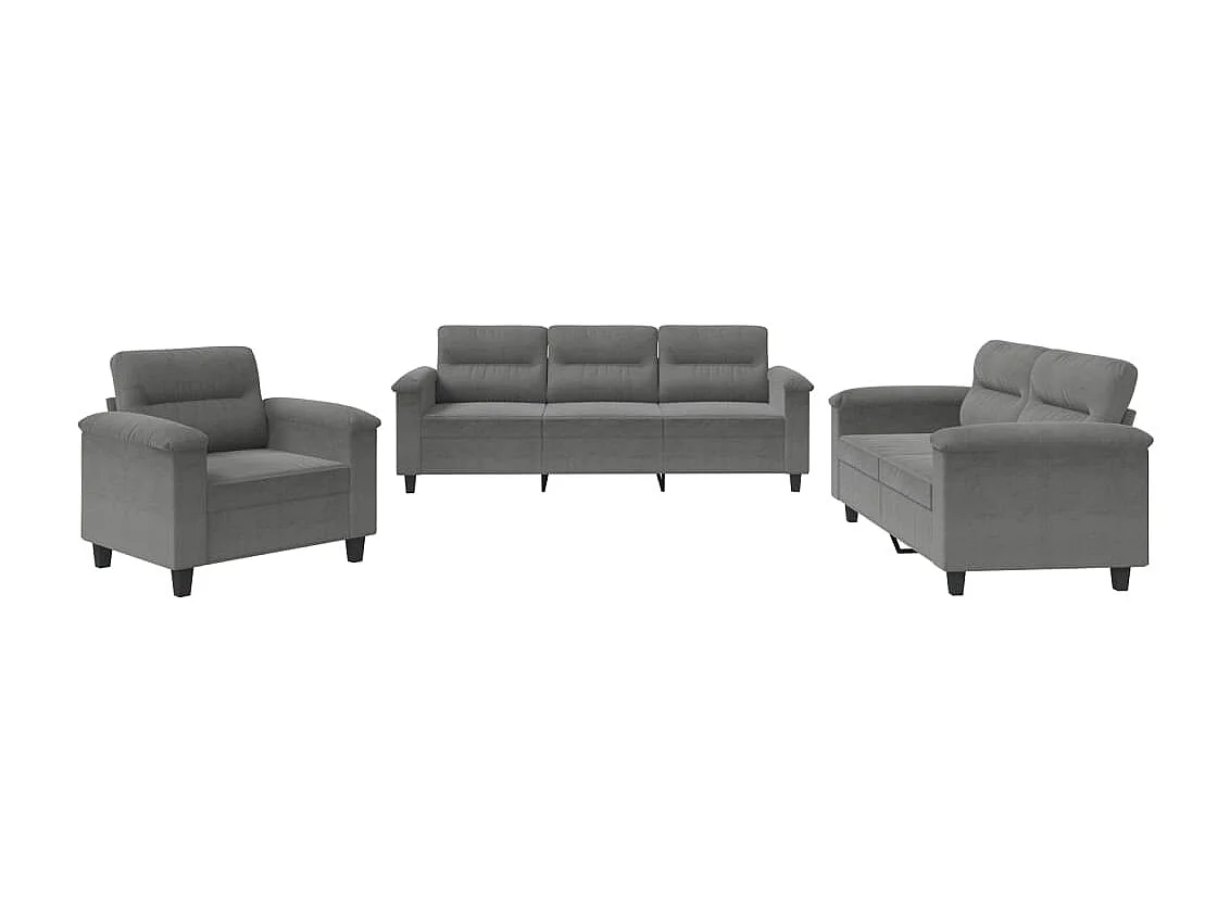 Ensemble de canapés 3 pièces coussins gris foncé tissu microfibre