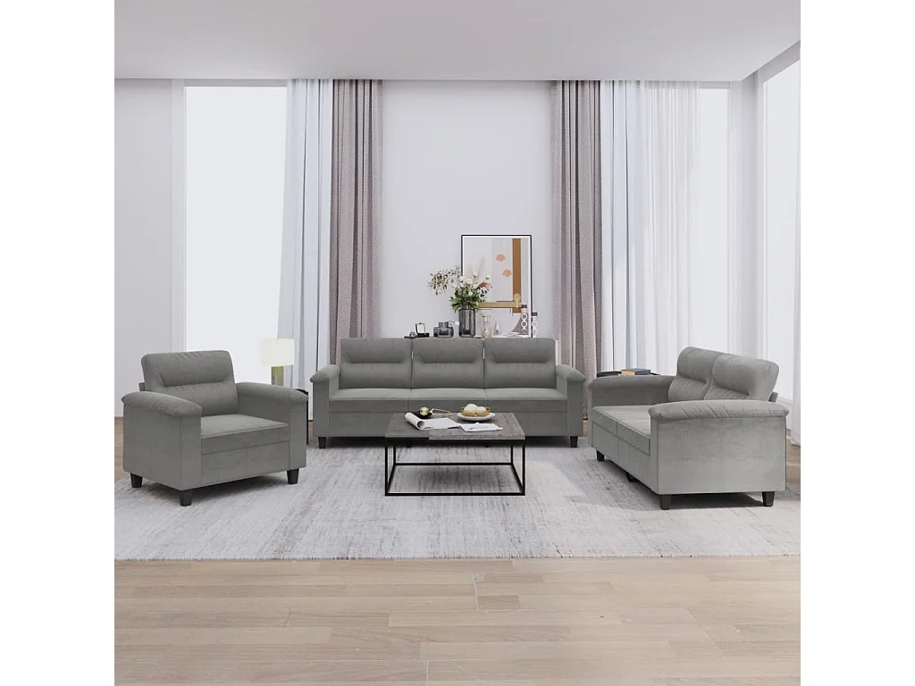 Ensemble de canapés 3 pièces coussins gris foncé tissu microfibre