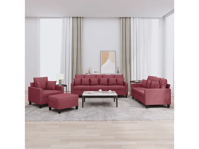 4 peças conjunto de sofás com almofadas tecido vermelho-tinto