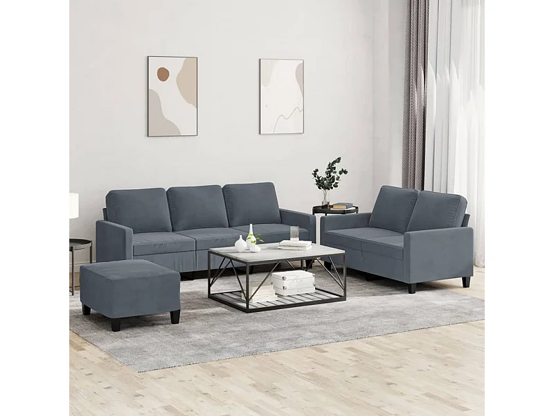 Ensemble de canapés 3 pièces avec coussins Gris foncé Velours